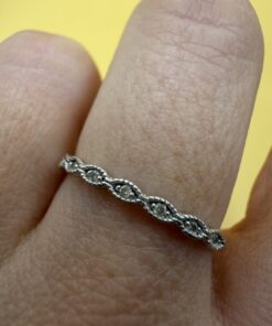 Silver Half Eternity Ring Clear Cubic Zirconia Marquise Milgrain Size P½~233