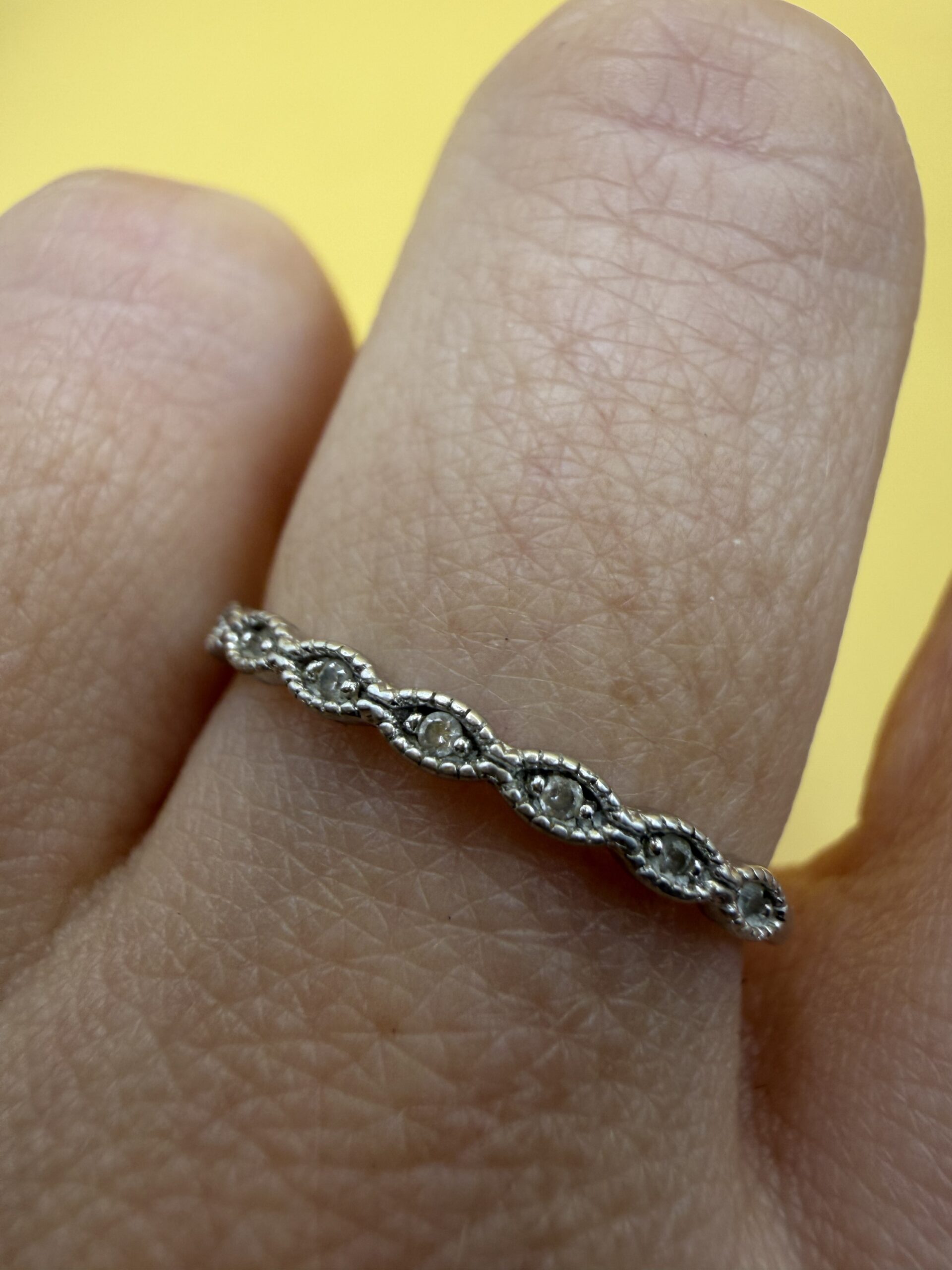 Silver Half Eternity Ring Clear Cubic Zirconia Marquise Milgrain Size P½~233
