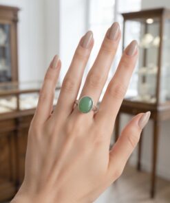 925 Sterling Silver Green Chalcedony Oval Cabochon Ring Bezel Set Size O~139
