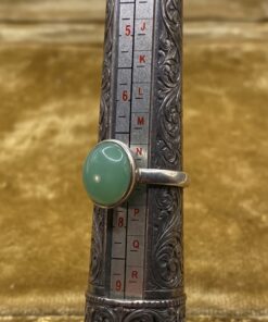 925 Sterling Silver Green Chalcedony Oval Cabochon Ring Bezel Set Size O~139