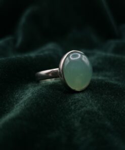 925 Sterling Silver Green Chalcedony Oval Cabochon Ring Bezel Set Size O~139