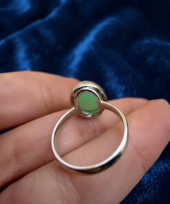 925 Sterling Silver Green Chalcedony Oval Cabochon Ring Bezel Set Size O~139