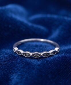 Silver Half Eternity Ring Clear Cubic Zirconia Marquise Milgrain Size P½~233