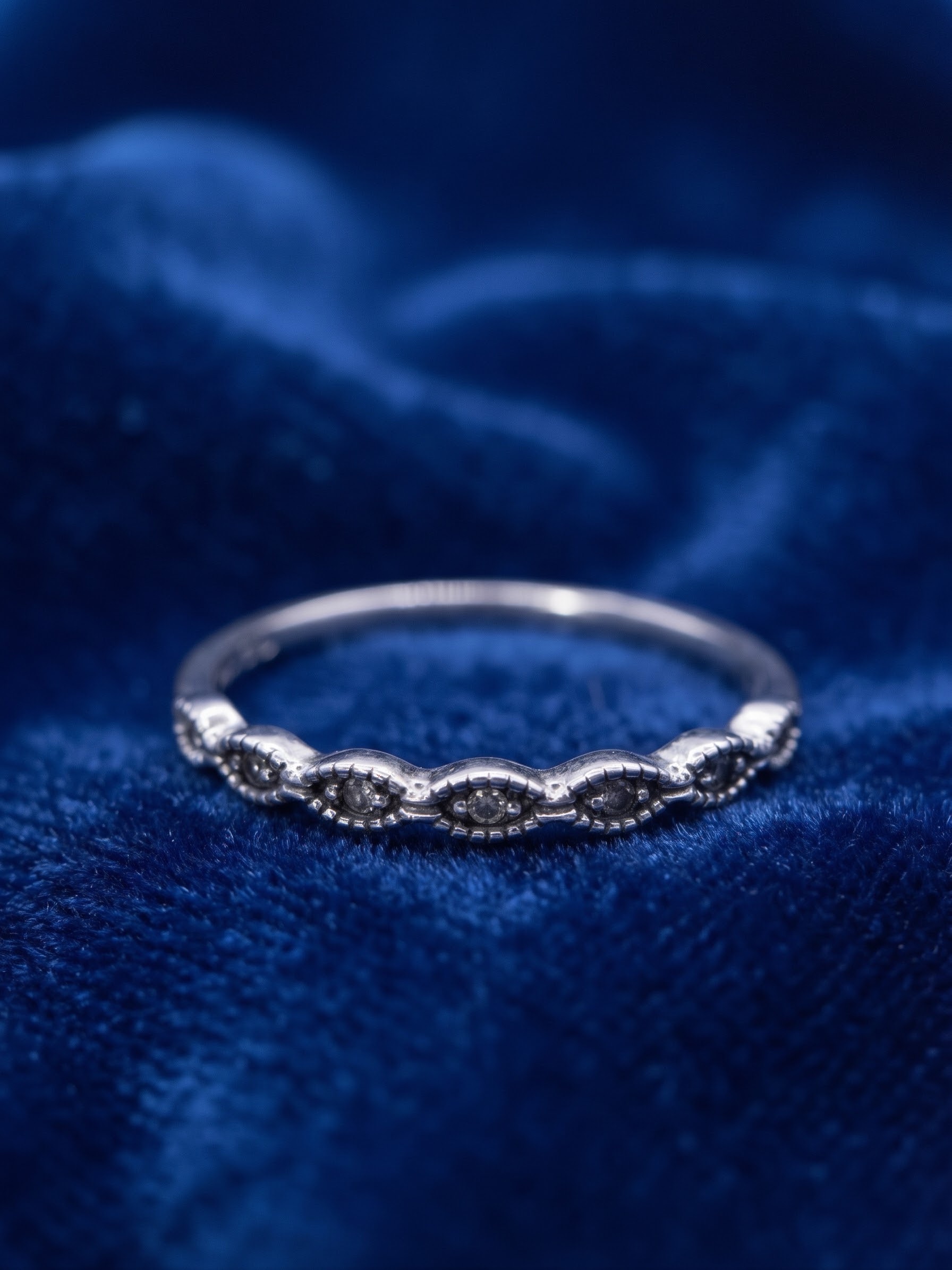 Silver Half Eternity Ring Clear Cubic Zirconia Marquise Milgrain Size P½~233