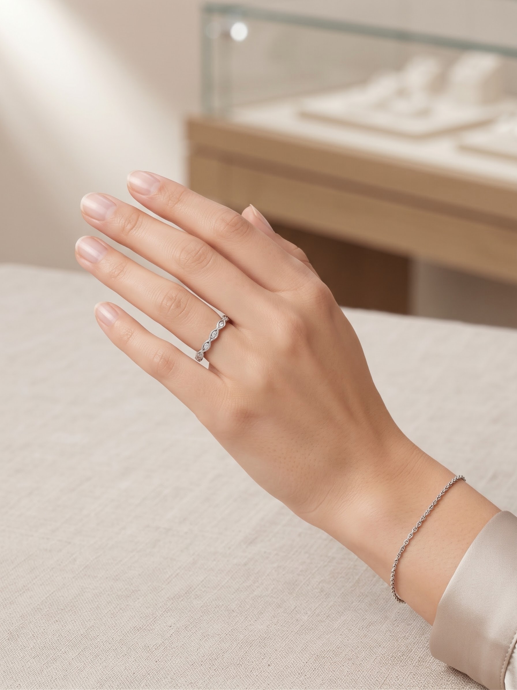 Silver Half Eternity Ring Clear Cubic Zirconia Marquise Milgrain Size P½~233