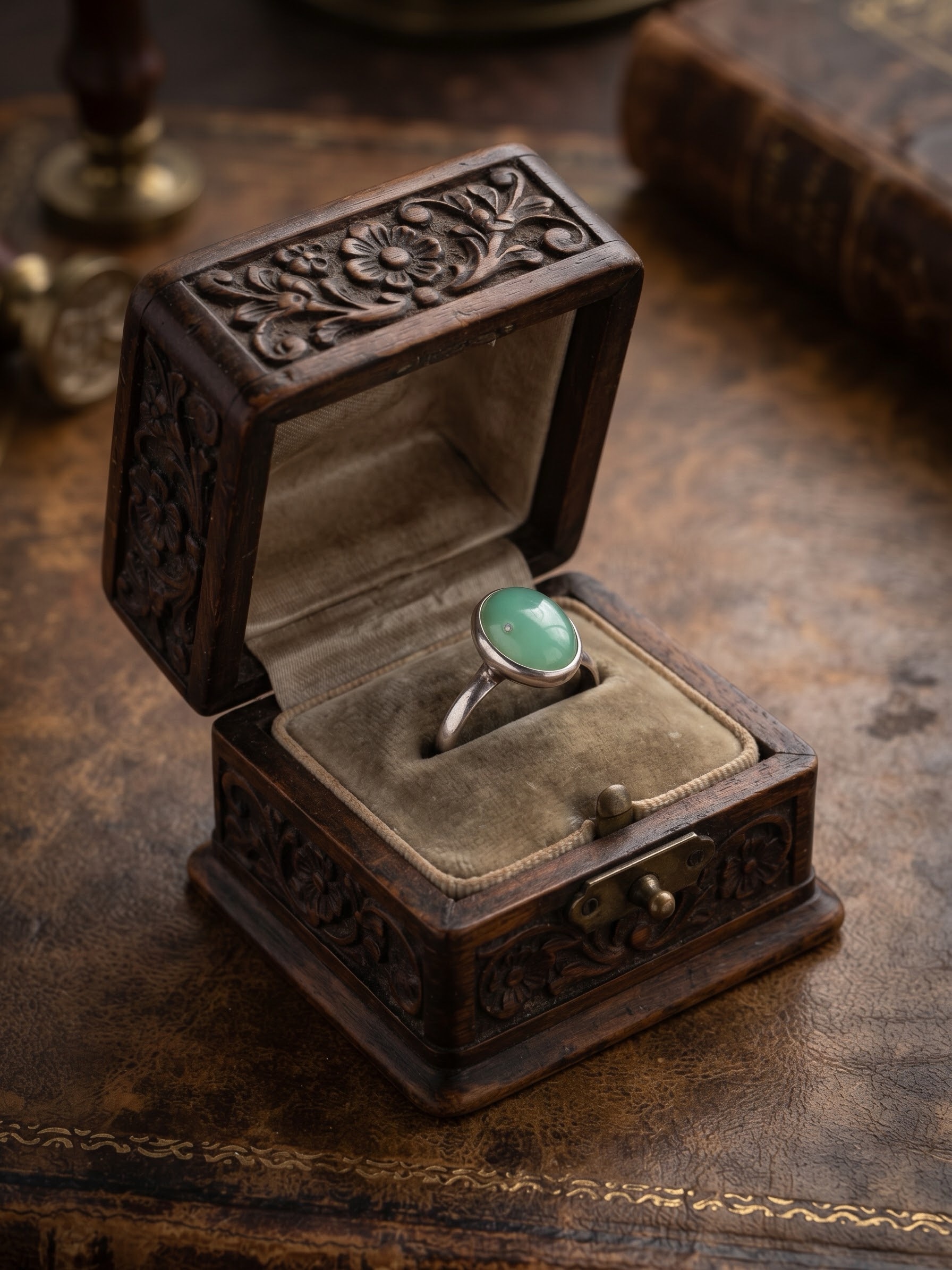 925 Sterling Silver Green Chalcedony Oval Cabochon Ring Bezel Set Size O~139