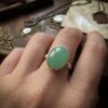 925 Sterling Silver Green Chalcedony Oval Cabochon Ring Bezel Set Size O~139