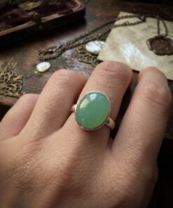 925 Sterling Silver Green Chalcedony Oval Cabochon Ring Bezel Set Size O~139