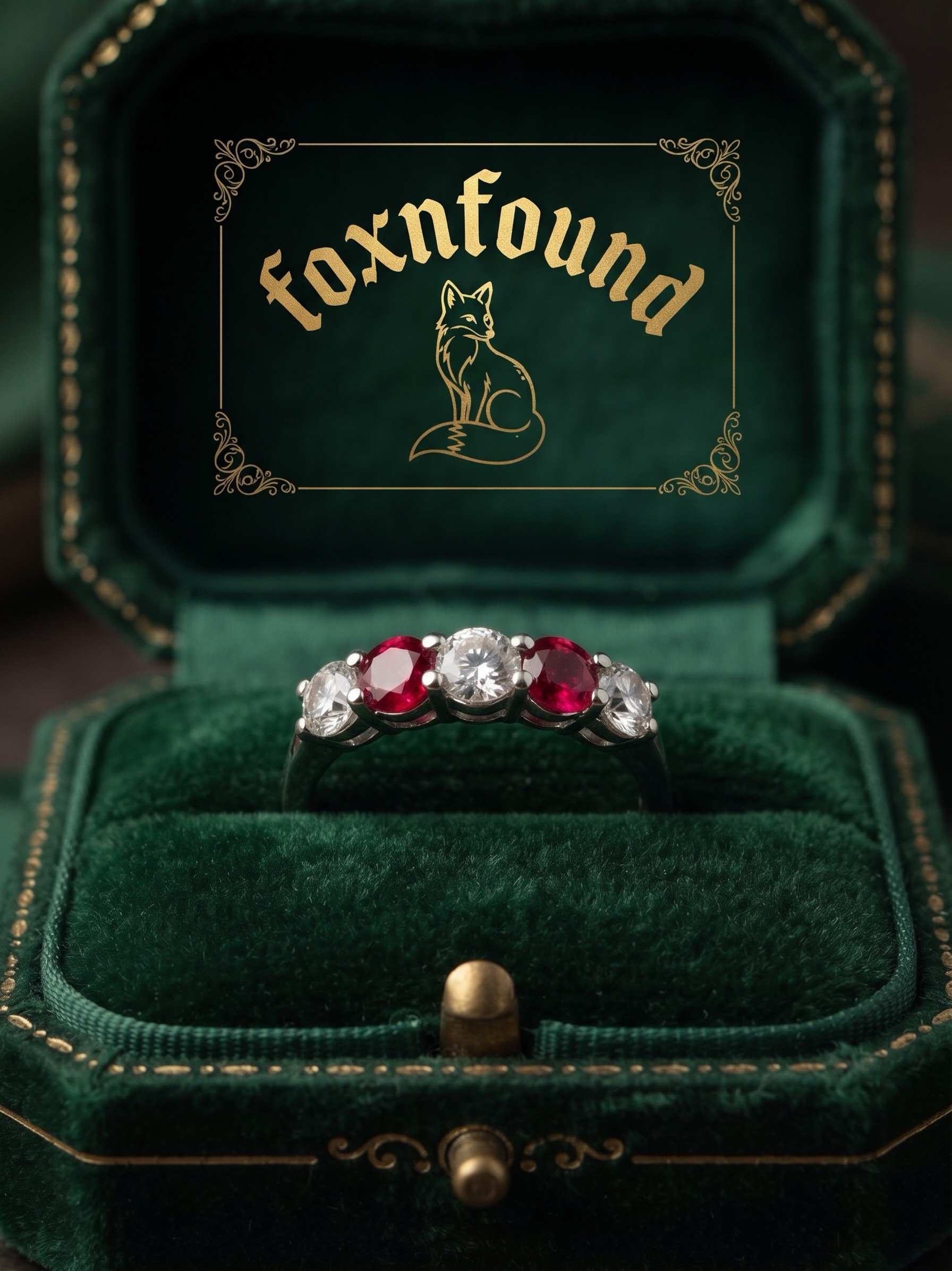 Sterling Silver 925 Ruby Red & Clear CZ 5 Stone Half Eternity Ring Size L