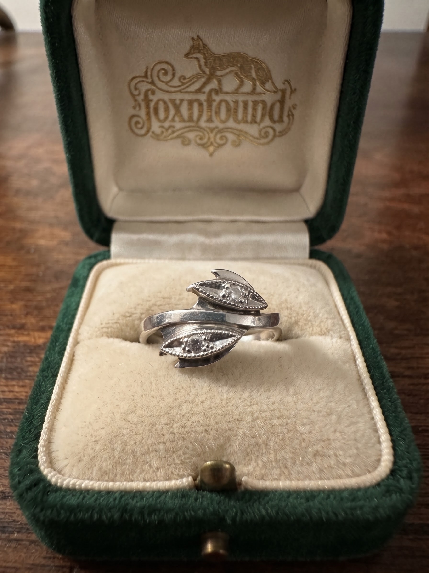 Vintage Soviet USSR Sterling Silver 925 Leaf Ring Cubic Zirconia Size M