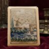 Vintage Petit Point Windmill Cigarette Case Cream Enamel Card Holder