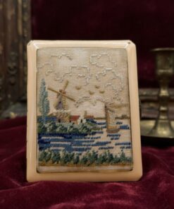 Vintage Petit Point Windmill Cigarette Case Cream Enamel Card Holder