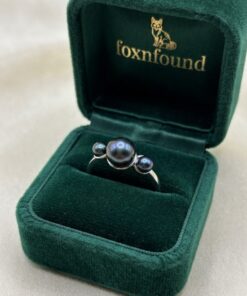 925 Sterling Silver Black Freshwater Pearl Trilogy Ring Size UK P1/2~222