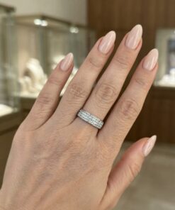 Womens 925 Sterling Silver 3 Row Crystal Pave Band Ring Size O UK 3.93g