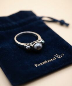 925 Sterling Silver Black Freshwater Pearl Trilogy Ring Size UK P1/2~222