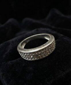 Womens 925 Sterling Silver 3 Row Crystal Pave Band Ring Size O UK 3.93g