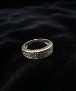 Womens 925 Sterling Silver 3 Row Crystal Pave Band Ring Size O UK 3.93g