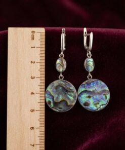Abalone Paua Shell Drop Earrings Silver Tone Dangle English Lock 5cm~215