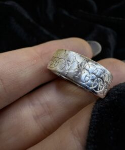 Vintage Silver 925 Wide Band Ring Embossed Circle Pattern UK Size O 3.3g~208