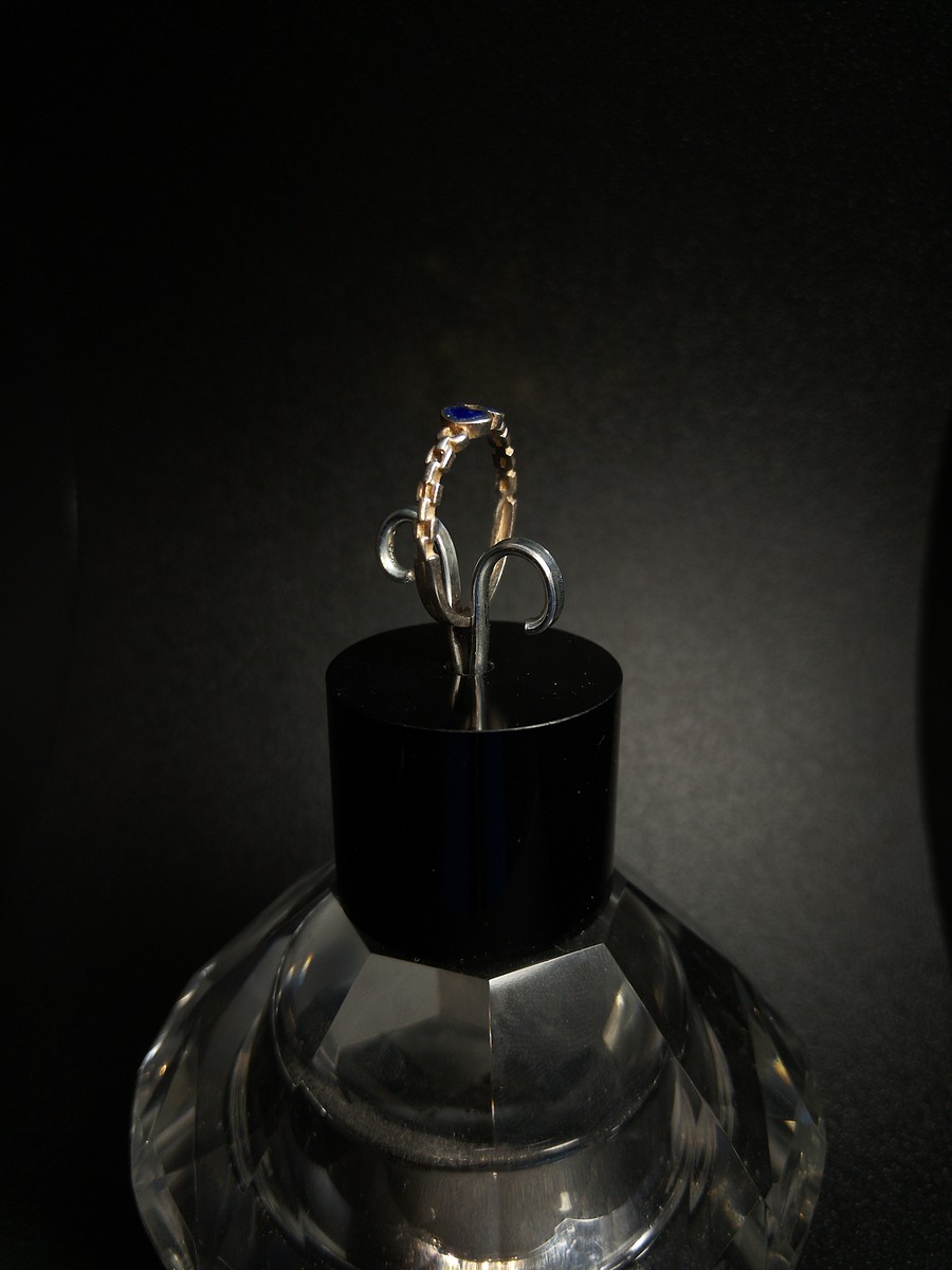 Vintage Sterling Silver Two Lapis Hearts Ring -UK Size O — 360° view