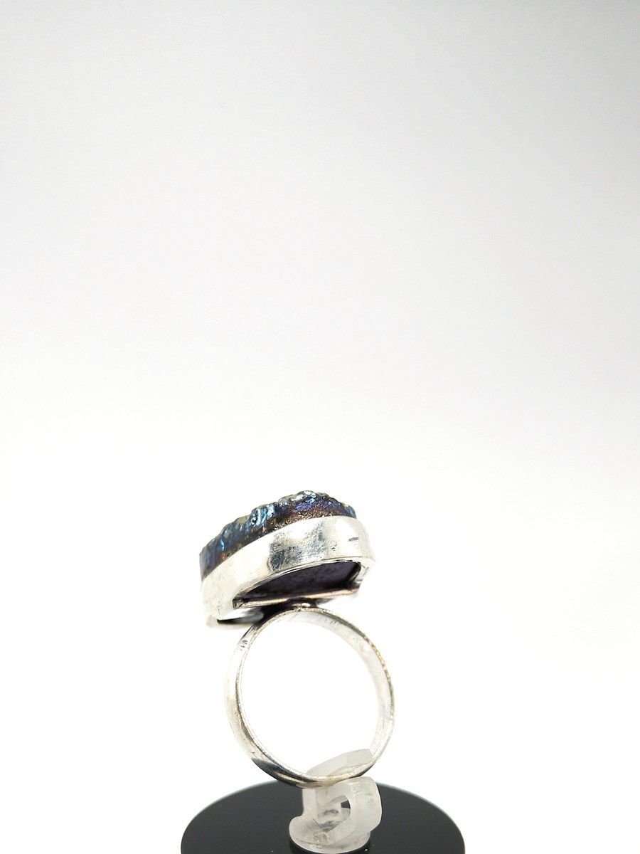 Purple Titanium Druzy 925 Silver Ring Uk size N — 360° view