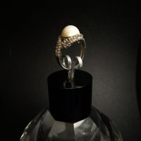 925 sterling silver ring with cubic zirconia and a pearl, size N — 360° view