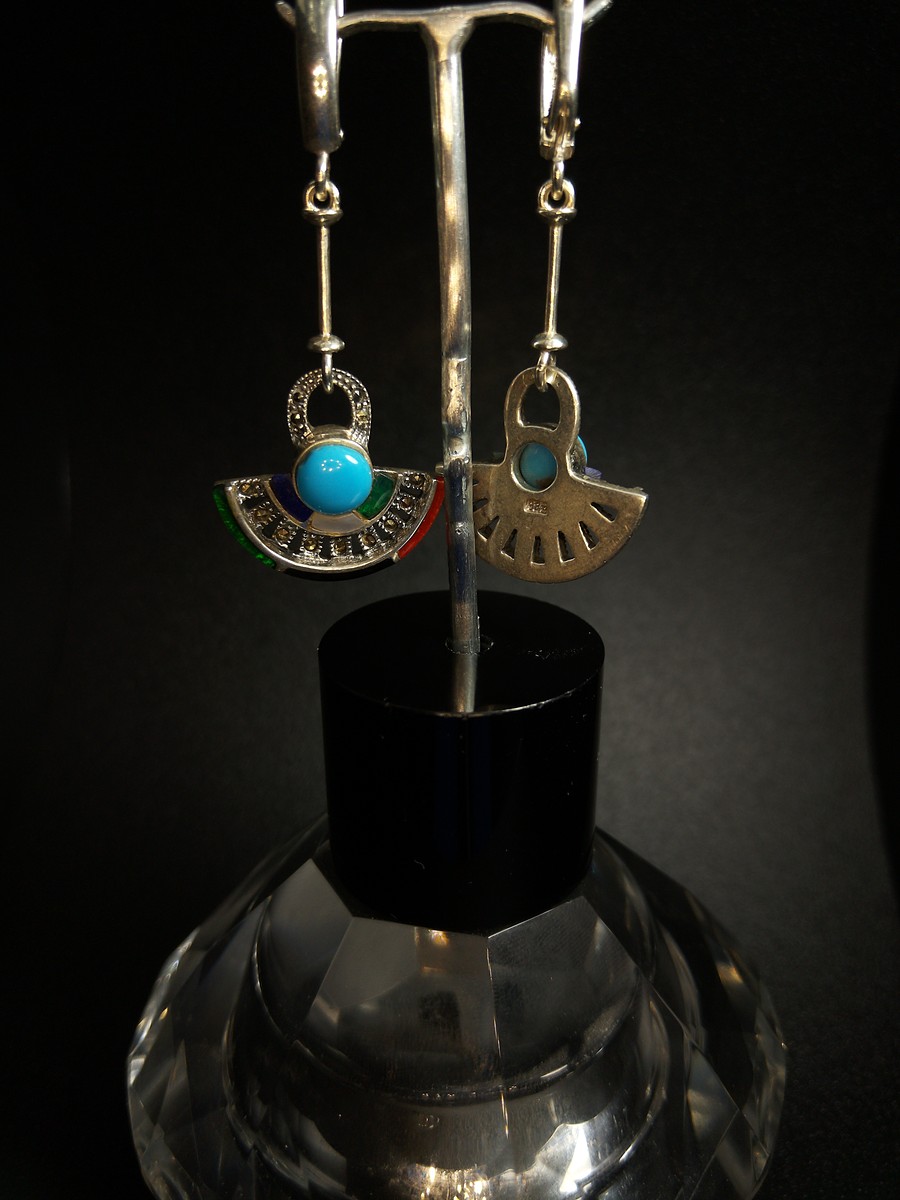 Mexican silver earrings with natural stones — 360° view