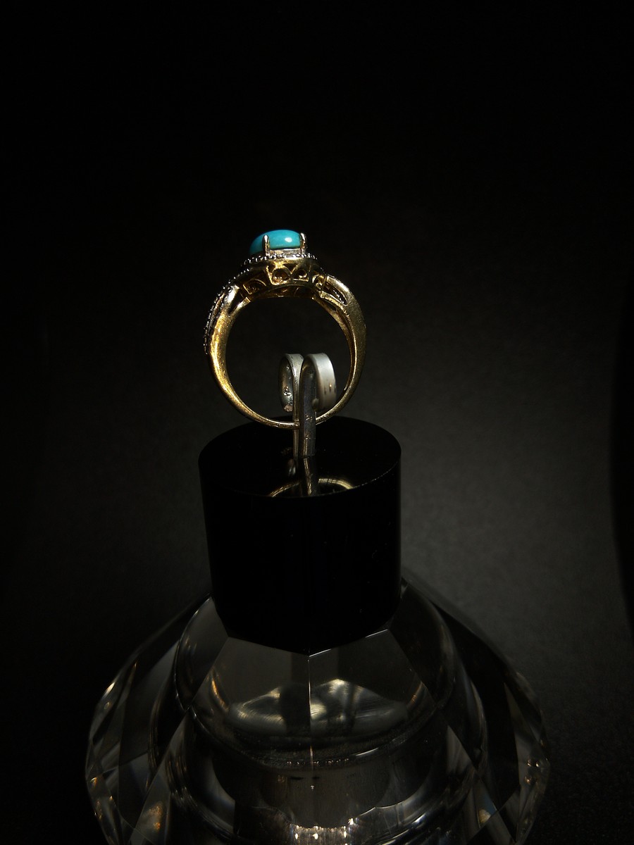 925 Gold On Sterling Silver Turquoise Solitaire Ring -UK Size R1/2 — 360° view