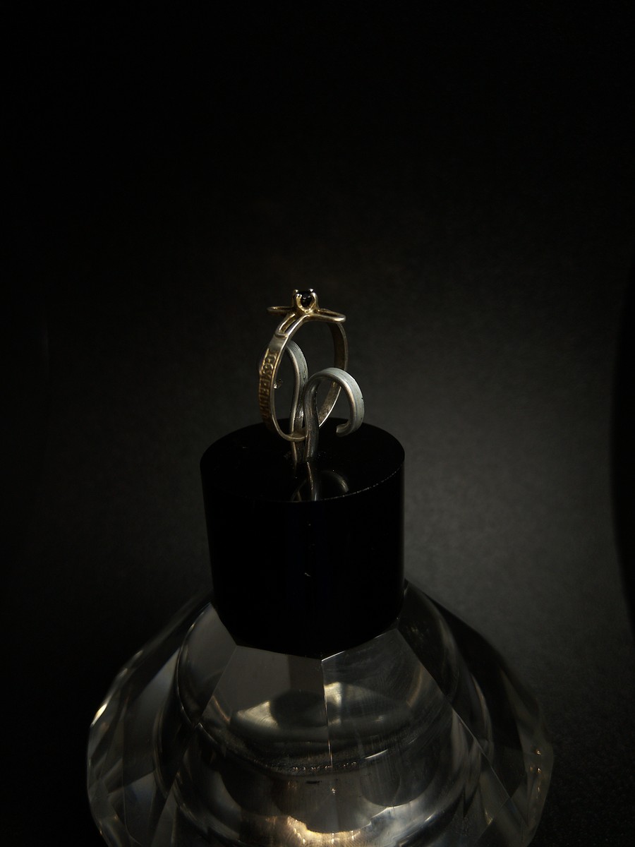 Religious ring with a cross and a blue stone, size N with the engraving: “Save and protect” — 360° view