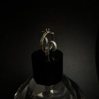 Religious ring with a cross and a blue stone, size N with the engraving: “Save and protect” — 360° view