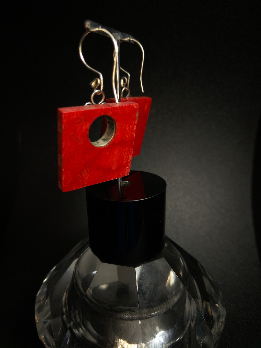 Sterling silver earrings natural coral — 360° view