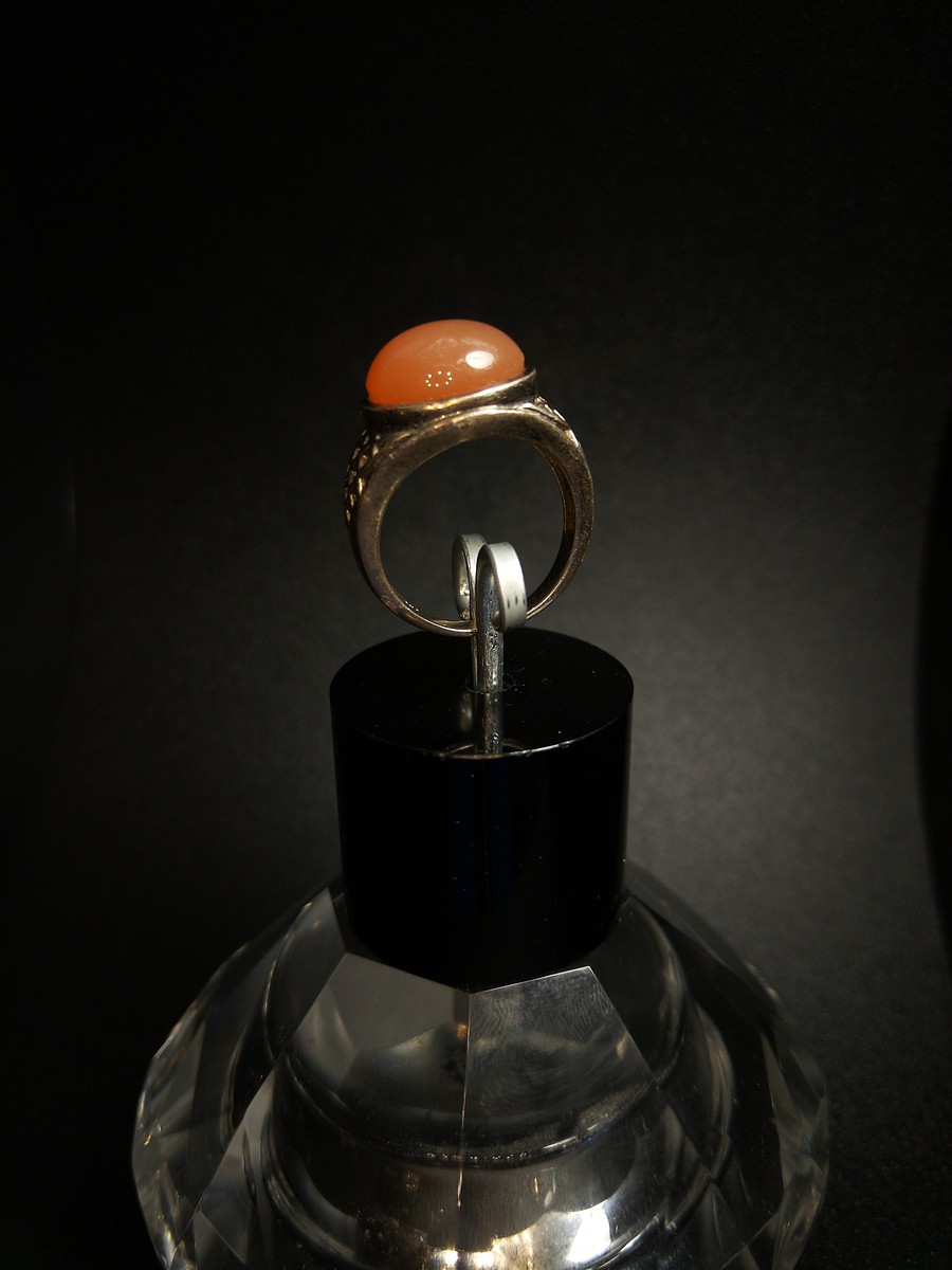 Size Q, vintage 925 sterling silver ring, natural carnelian — 360° view