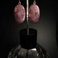 Massive vintage silver earrings with natural rhodolite — 360° view
