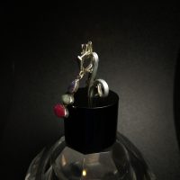 Stunning silver earrings with natural emerald, ruby, and sapphire — 360° view