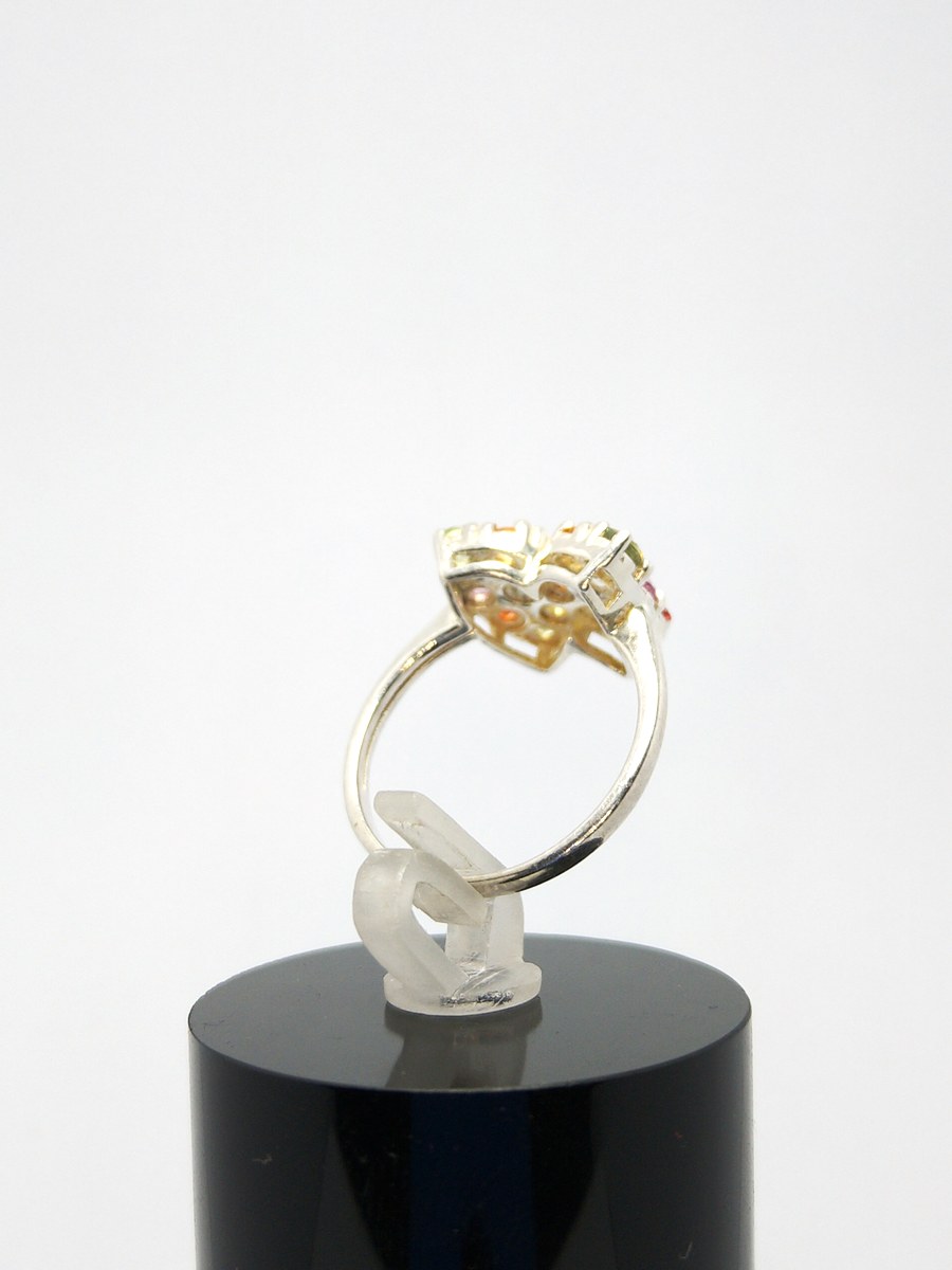 Ring with natural gemstones: sapphire, spinel, citrine, butterfly sterling silver 925, size O — 360° view