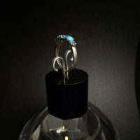 A silver ring, size P, with natural topaz and turquoise stones — 360° view