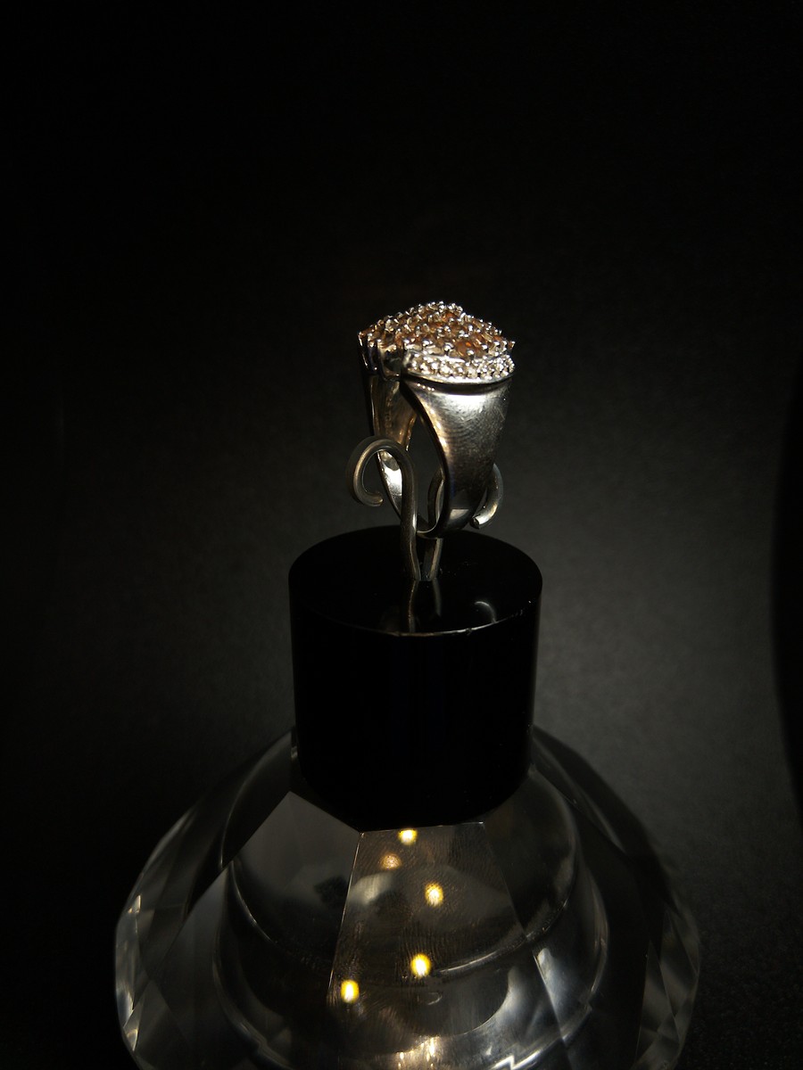Bold statement ring with multiple citrines, 925 sterling silver, size N — 360° view