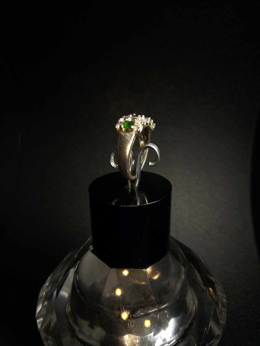 925 Sterling Silver Ring with Emerald Sapphire Moonstone Peridot, UK Size N, Dainty Gemstone Ring — 360° view