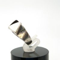 Vintage Modernist Sterling Silver Double Triangle Ring – Mother of Pearl – UK Size L / US 5¾ — 360° view