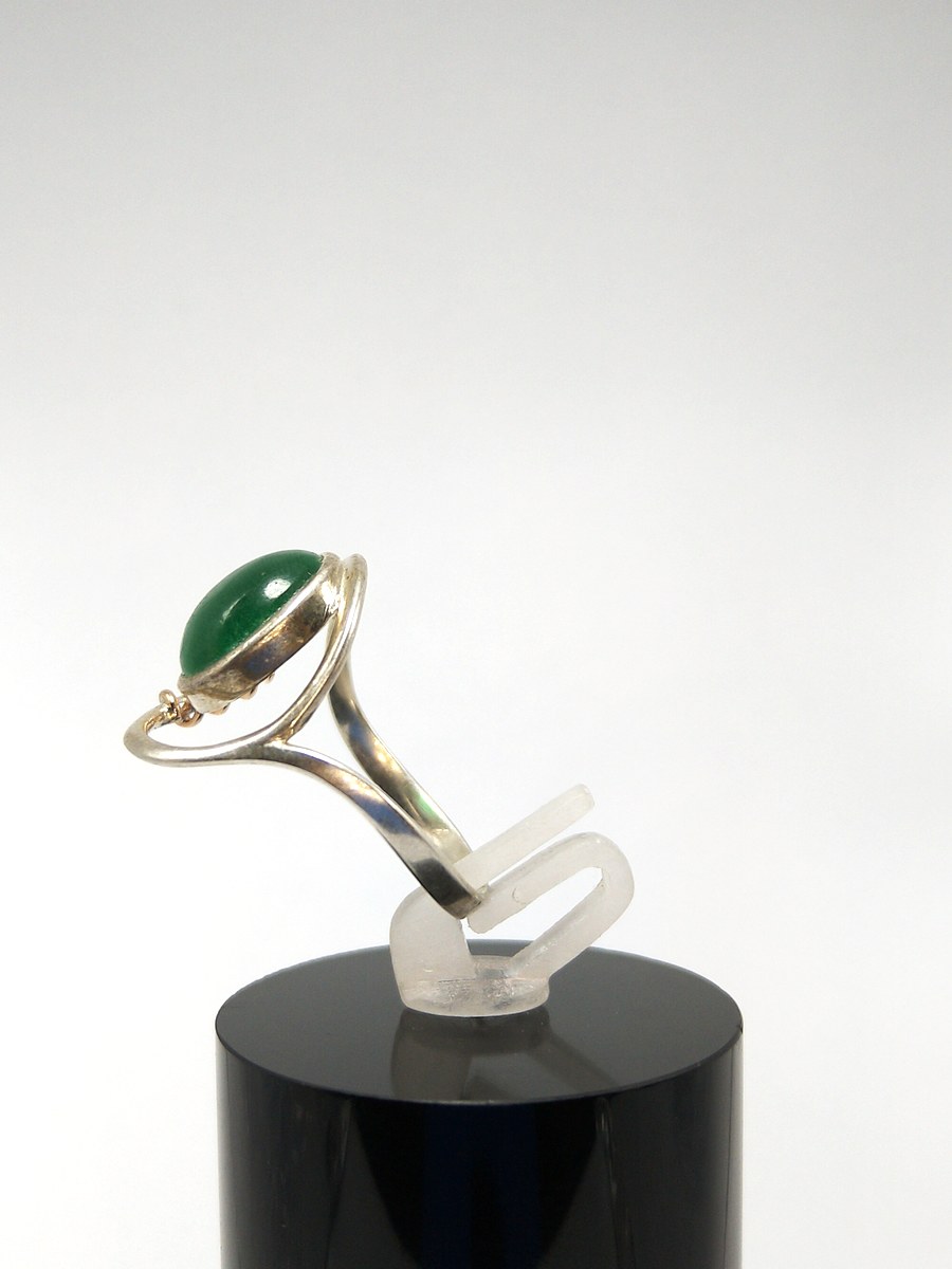 Sterling Silver 925 & 9ct Gold Chrysoprase Cabochon Ring Spiral Modernist Size R US 8.5 — 360° view