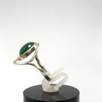 Sterling Silver 925 & 9ct Gold Chrysoprase Cabochon Ring Spiral Modernist Size R US 8.5 — 360° view