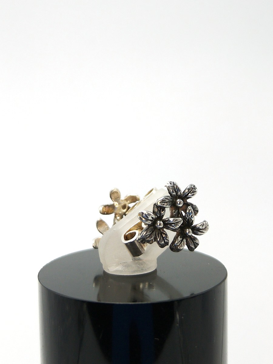 Vintage Soviet Silver 916 Flower Cluster Stud Earrings USSR Star Hallmark 50s — 360° view