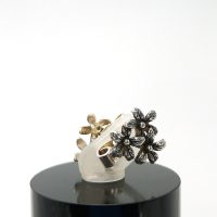 Vintage Soviet Silver 916 Flower Cluster Stud Earrings USSR Star Hallmark 50s — 360° view